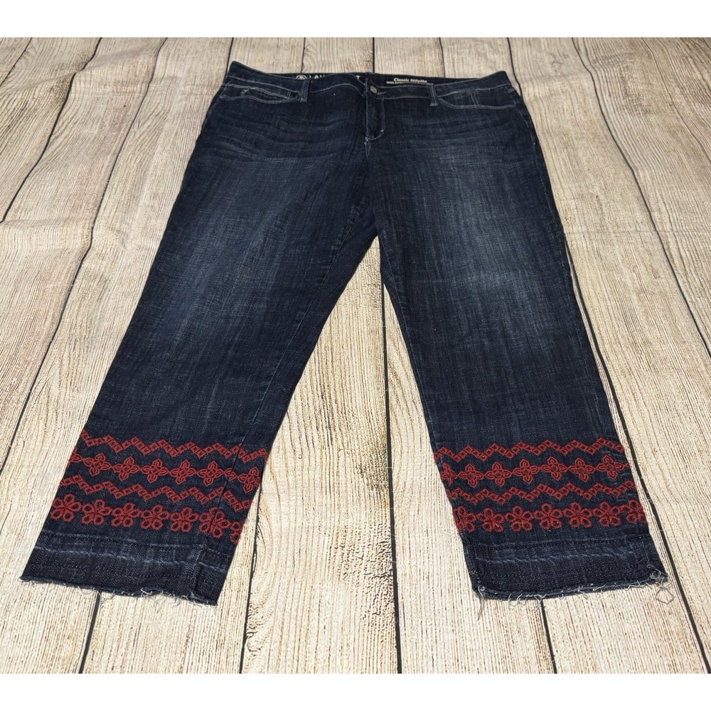 Laurie Felt Jeans Classic Stiletto Embroidered Hems Cropped Mid Rise Sz 16 Tub13
